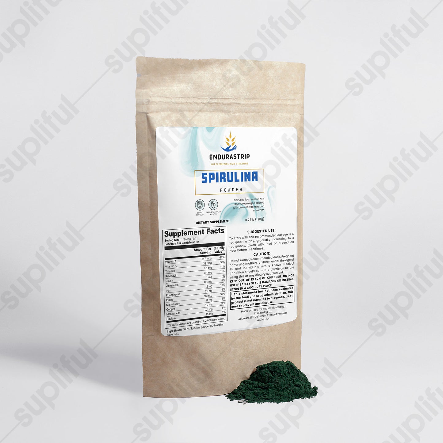 Endurastrip-Spirulina Powder high levels of iron, beta-carotene, and B vitamins,addition to your favorite smoothies and smoothie bowls.